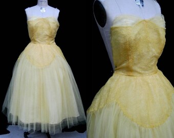 Vintage 50s Yellow Prom Dress